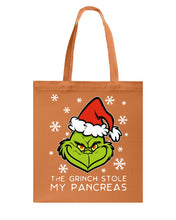 Load image into Gallery viewer, The Grinch Stole My Pancreas Basketweave Tote Bag