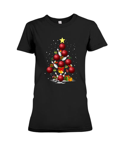 Bowling   Bowling Christmas Tree Christmas T-Shirt Ladies Tee