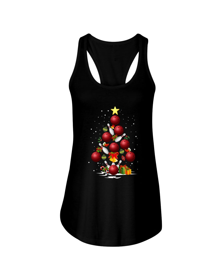 Bowling   Bowling Christmas Tree Christmas T-Shirt Ladies Flowy Tank