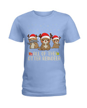 Load image into Gallery viewer, Merry Ottermas All Of The Otter Reindeer Black T-Shirt Ladies Tee