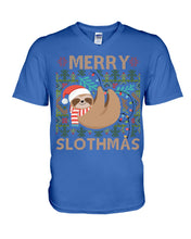 Load image into Gallery viewer, Merry Slothmas Christmas Gift For Kids Family Gift T-Shirt Guys V-Neck