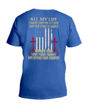 Load image into Gallery viewer, Lived By A Code Back Side T-Shirt Guys V-Neck