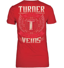 Load image into Gallery viewer, Turner Blood Runs Through Veins Black Quote Name T-Shirt Ladies V-Neck