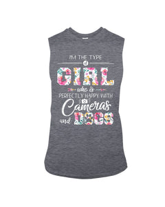 A Girl Who Is Happy With Cameras And Dogs Gift For Dog Lovers T-Shirt Unisex Long Sleeve