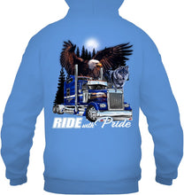 Load image into Gallery viewer, Ride With Pride Wolf Truck Black T-Shirt Hoodie