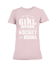 Load image into Gallery viewer, Girl Who Loves Hockey And Books Quote Name T-Shirt Ladies Tee