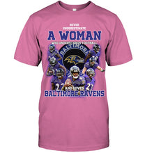 Load image into Gallery viewer, Woman Loves American Football And Baltimore Ravens Gift For Fans Guys Tee