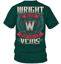 Load image into Gallery viewer, Wright Blood Runs Through Veins Black Quote Name T-Shirt Guys Tee