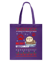 Load image into Gallery viewer, Merry Ottermas All Of The Otter Reindeer Black T-Shirt Basketweave Tote Bag