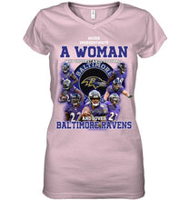 Load image into Gallery viewer, Woman Loves American Football And Baltimore Ravens Gift For Fans Ladies V-Neck