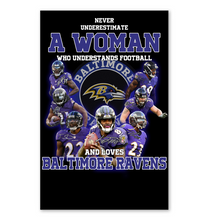 Load image into Gallery viewer, Woman Loves American Football And Baltimore Ravens Gift For Fans Vertical Poster