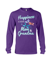 Load image into Gallery viewer, Happiness Is Being A Mom &amp; Grandma Black T-Shirt Unisex Long Sleeve