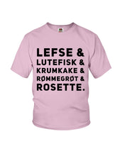 Load image into Gallery viewer, Lefse Lutefisk Krumkake Quote T-Shirt Gift Youth Tee