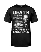Load image into Gallery viewer, Death Smiles At Every Marines Smile Back Guys Tee