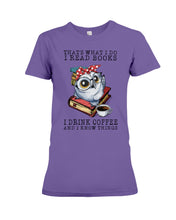 Load image into Gallery viewer, Cute Owl Read Books And Drink Coffee Funny T-Shirt Ladies Tee