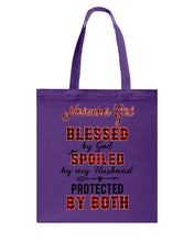 Load image into Gallery viewer, November Girl Blessed By Girl Spoiled By Husband Quote T-Shirt Basketweave Tote Bag