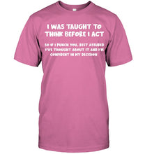Load image into Gallery viewer, Think Before Act Black Quote Name T-Shirt Guys Tee