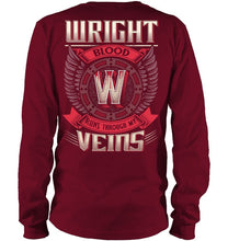 Load image into Gallery viewer, Wright Blood Runs Through Veins Black Quote Name T-Shirt Unisex Long Sleeve