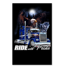 Load image into Gallery viewer, Ride With Pride Wolf Truck Black T-Shirt Vertical Poster