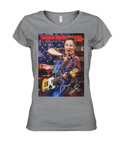 Bruce Springteen Gift For Guitar Fans Black T-Shirt Ladies V-Neck