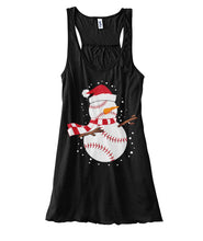 Load image into Gallery viewer, Snowman Floss Baseball Christmas Ladies Flowy Tank