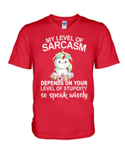 Load image into Gallery viewer, Unicorn Sarcasm Speak Wisely Funny Quote Guys V-Neck