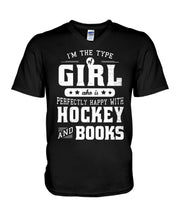 Load image into Gallery viewer, Girl Who Loves Hockey And Books Quote Name T-Shirt Guys V-Neck