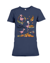 Load image into Gallery viewer, Flamingo Happy Thanksgiving Ladies Tee