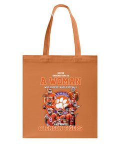 A Woman Loves Clemson Tigers Gift For Fans T-Shirt Basketweave Tote Bag