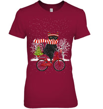 Load image into Gallery viewer, Winter Cat Riding Bicycle Christmas Gift T-Shirt Ladies Tee