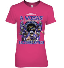 Load image into Gallery viewer, Woman Loves American Football And Baltimore Ravens Gift For Fans Ladies Tee
