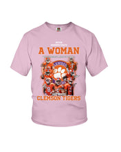 Load image into Gallery viewer, A Woman Loves Clemson Tigers Gift For Fans T-Shirt Youth Tee