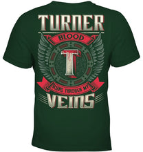 Load image into Gallery viewer, Turner Blood Runs Through Veins Black Quote Name T-Shirt Youth Tee
