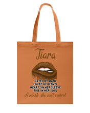 Load image into Gallery viewer, Tiara A Mouth She Can't Control Quote Name T-Shirt Basketweave Tote Bag