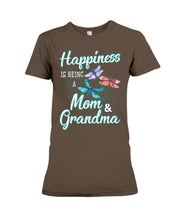 Load image into Gallery viewer, Happiness Is Being A Mom &amp; Grandma Black T-Shirt Ladies Tee