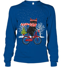 Load image into Gallery viewer, Winter Cat Riding Bicycle Christmas Gift T-Shirt Unisex Long Sleeve