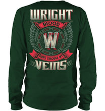 Load image into Gallery viewer, Wright Blood Runs Through Veins Black Quote Name T-Shirt Unisex Long Sleeve