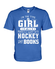 Load image into Gallery viewer, Girl Who Loves Hockey And Books Quote Name T-Shirt Guys V-Neck