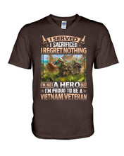 Load image into Gallery viewer, Vietnam Vetera Regret Nothing Black T-Shirt Guys V-Neck