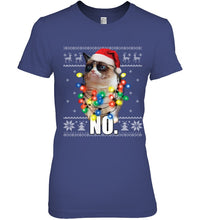 Load image into Gallery viewer, Grumpy Cat Ugly Sweater Christmas Lights Shirt Ladies Tee