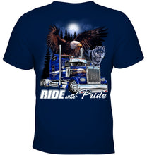 Load image into Gallery viewer, Ride With Pride Wolf Truck Black T-Shirt Youth Tee