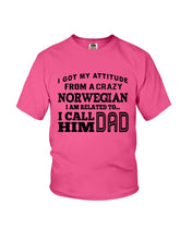 Load image into Gallery viewer, Attitude From Crazy Norwegian Dad Norway Love T-Shirt For Dad Youth Tee