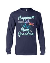 Load image into Gallery viewer, Happiness Is Being A Mom &amp; Grandma Black T-Shirt Unisex Long Sleeve