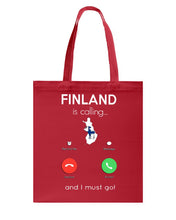Load image into Gallery viewer, Finland Is Calling Funny Elf Christmas T-Shirt Basketweave Tote Bag