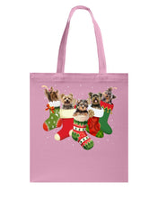 Load image into Gallery viewer, Yorkies In The Socks For Yorkie Lovers Christmas Gift Basketweave Tote Bag