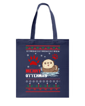 Load image into Gallery viewer, Merry Ottermas All Of The Otter Reindeer Black T-Shirt Basketweave Tote Bag