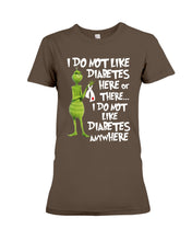 Load image into Gallery viewer, Grinch Funny Quote Don't Like Diabetes Christmas Tee Ladies Tee