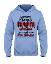 Load image into Gallery viewer, Happiness Is Being A Mom Grandma And Great Grandma Hoodie