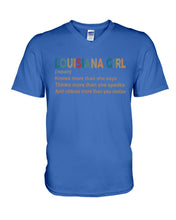 Load image into Gallery viewer, Louisiana Girl Knows More Than She Says Funny T-Shirt Guys V-Neck