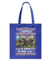 Load image into Gallery viewer, Vietnam Vetera Regret Nothing Black T-Shirt Basketweave Tote Bag